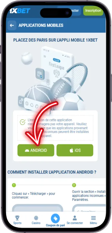 1xbet bouton de téléchargement