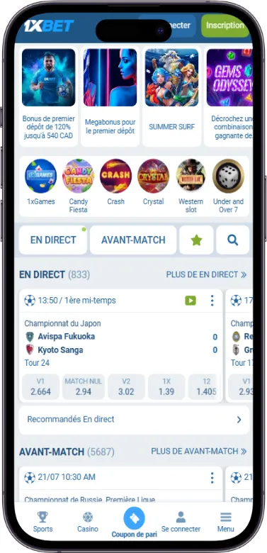 1xbet page d'accueil