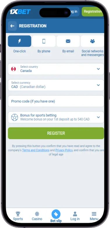 1xbet register